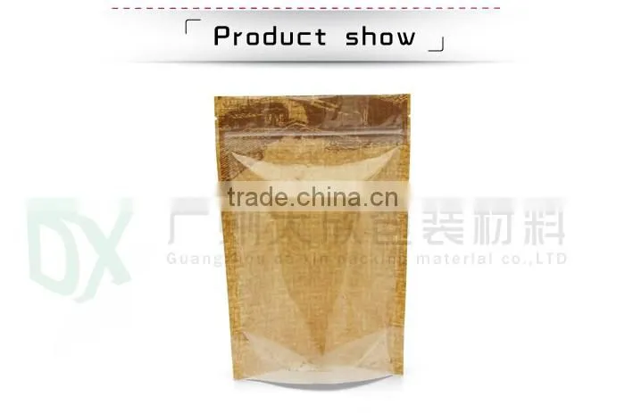 Hot new products for 2016 lamination material one side paper one side transparent clear stand up pouch with zipper for nut