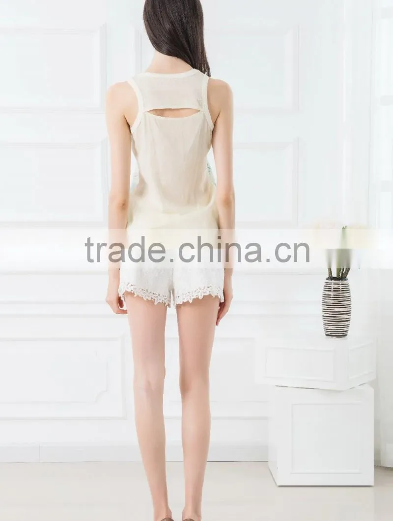 OEM Cheap price pictures of ladies suits designs lace suits tank tops with lace shorts casual wear