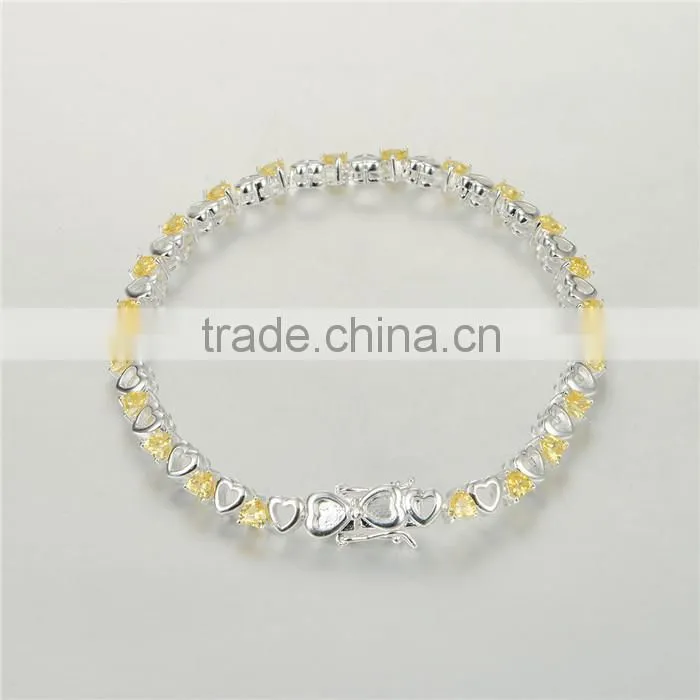 925 Sterling Silver Yellow CZ Infinity Heart Bracelet Wholesale BR005
