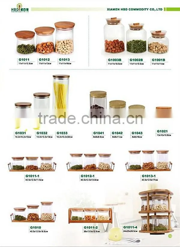 Glass canister with bamboo rack wholesale