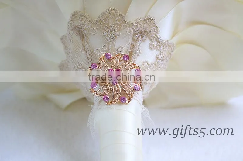 Lovely Satin Roses bridal / bridesmaid bouquets with lovely pink beads and brooch