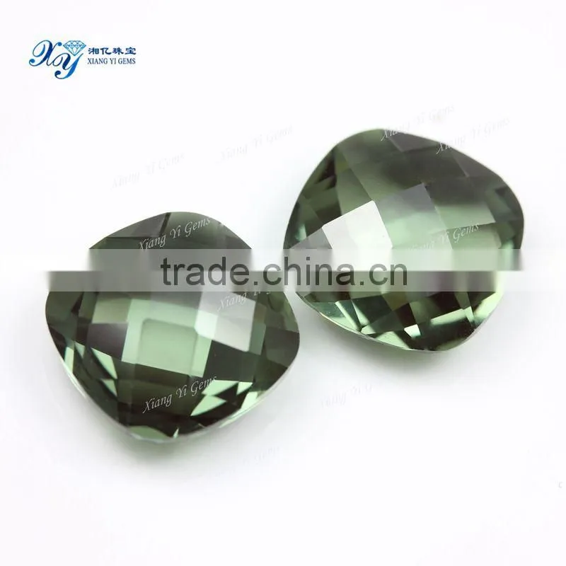 Bulk wholesale tumbled stones15x15mm rounded square shape double checkerboard cut 149# price of green jasper stone spinel