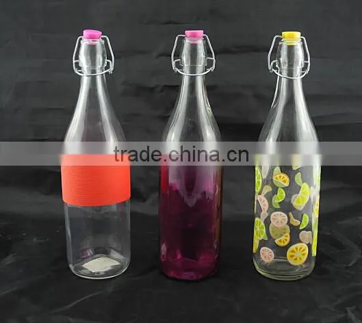 colored glass milk bottle liquid bottle with colored swing top lid