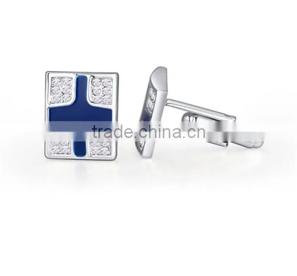 High polishing copper metal enamel crystal cufflinks jewelry mens cross cuff links for men