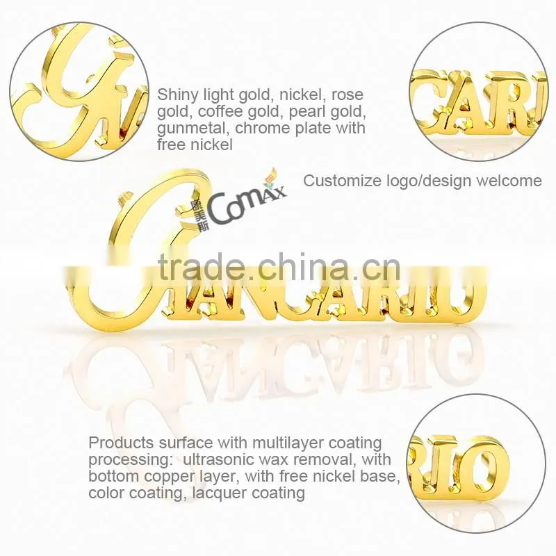 Popular gold custom handbag logo small metal letters for bags