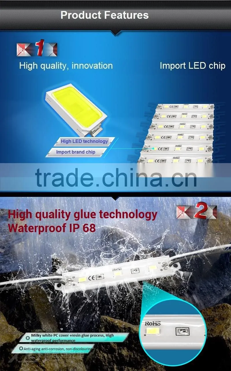 XQD cheapest 3 leds chip led alphabets moudle alphabet board signal moudle light smd 5730 5630 chip light injection
