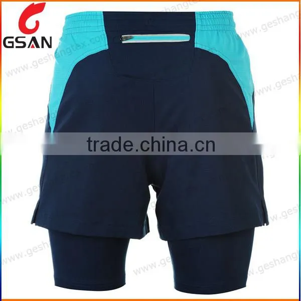 Fashion design 2 layer fitness mens running shorts