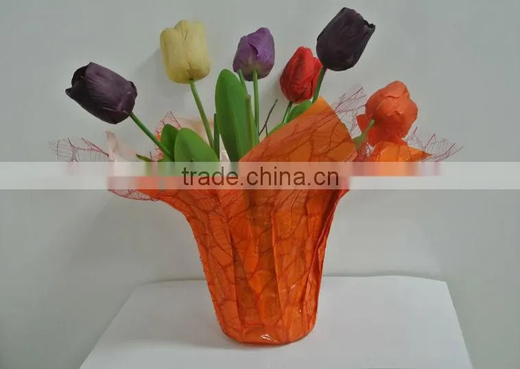 Decorative pot covers/bopp pearlized film pot cover with mesh/garden flower pot
