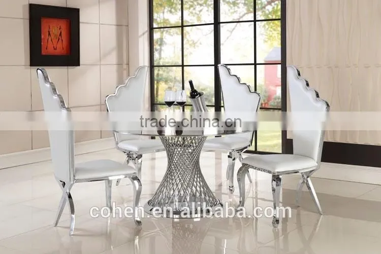 2016 Hot sale stylish design marble top dining table and chairs/stainless steel furniture dining table set for restaurant