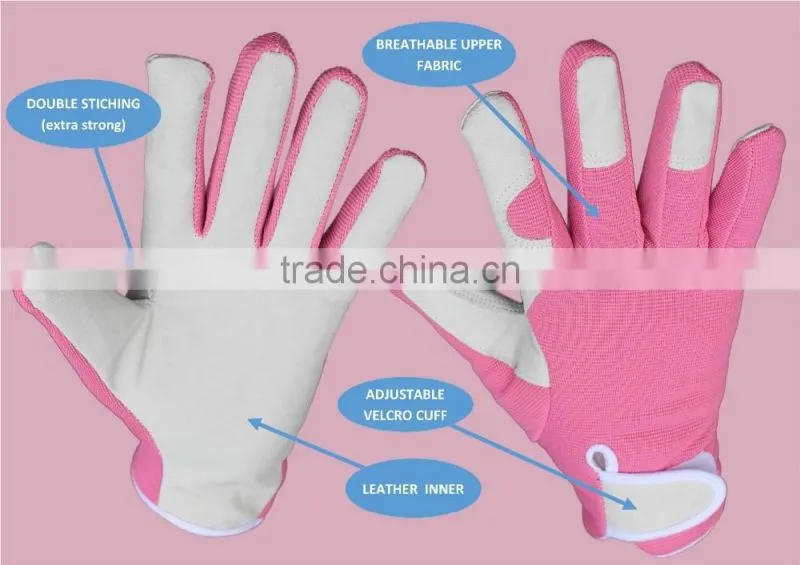 Hot Sell Women's Garden Safety Work Glove, Hand Protection Pigskin Leather Gardening Gloves, Fashionable Ladies Garden Glove
