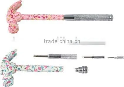 6 in 1 gift packing floral multi function hammer screw driver