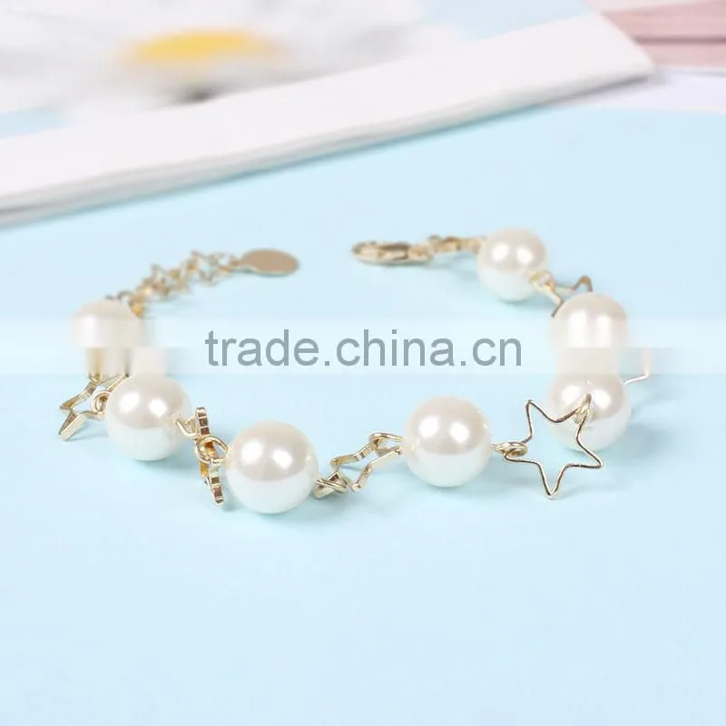 gold star pearl linked bracelet gold chain bracelet