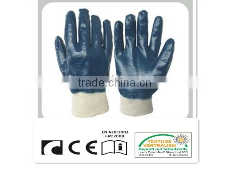 CR Nitrile coated gloves,cotton woven line,with knitted wrist,open back