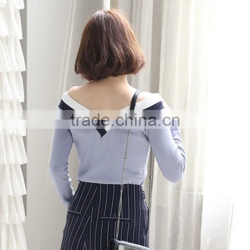 2017 fashion woman sweater V-neck loose pullover sweater cheap woman sweater