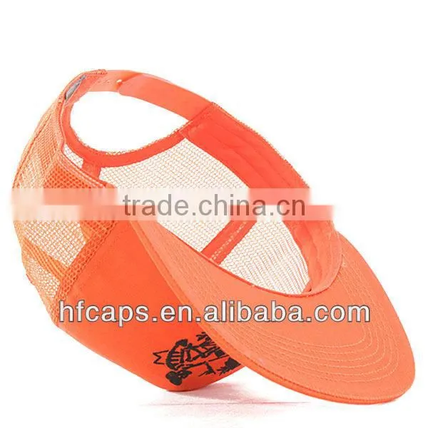 Spring orange custom enbroidery 5 panel trucker mesh cap and hat