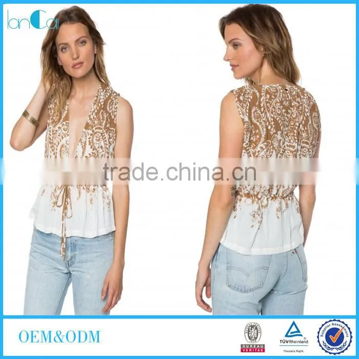 Wholesale Women Clothing sleeveless v-neck printed sexy top 2017
