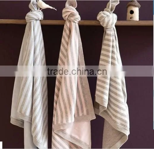 Health Cotton Knitted Baby Blanket, Baby Knitted Stripe Blanket,Baby Hooded Towel Blanket