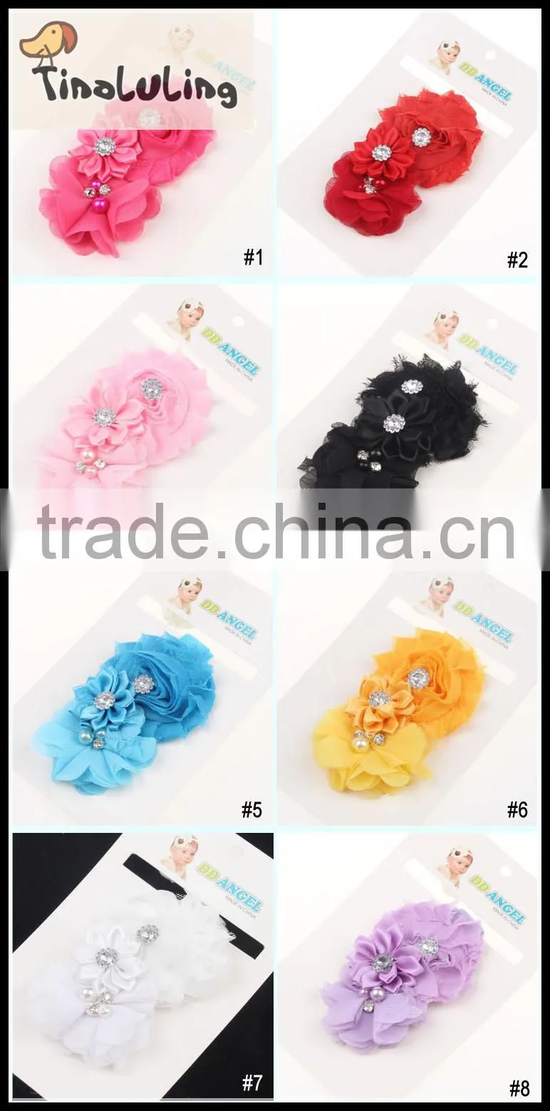 Korean fashion cheap chiffon mesh flower elastic baby headband wholesale