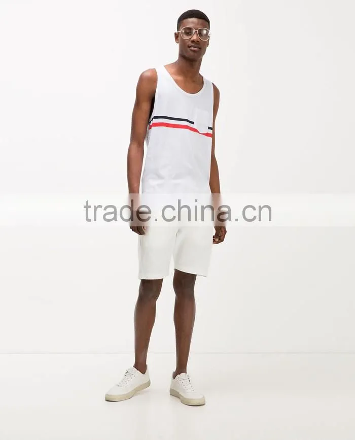 Classic chest stripe with pocket 100%cotton vest
