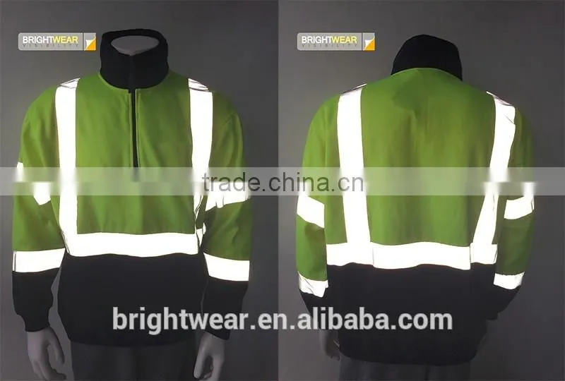 Two tone hi vis safety sweatshirt with reflective tape and half zipper