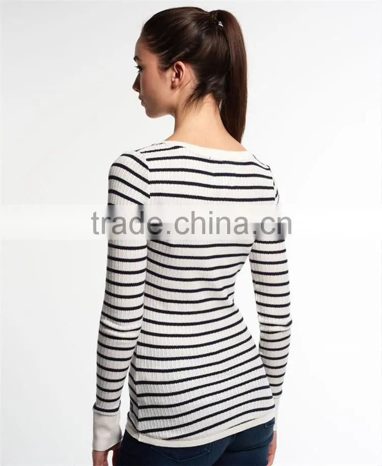 2016 China Manufacturer Shandao Latest Casual Style Autumn Long Sleeve Bodycon Striped Knit Cotton Women Fashion Tops