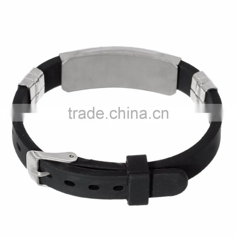 New Fashion Black 304 Stainless Steel Silver Tone Snake Carved Silicone Bracelets