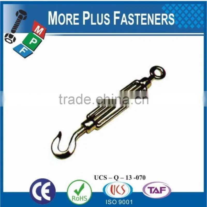 Made In Taiwan Galvanized eye and Eye or Hook and Eye Turnbuckles Barrel Strainers or Tensioners DIN 1480