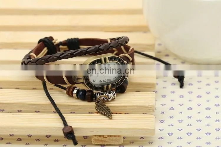 Wholesale Beaded Leather Bracelet Brown Leather Watch Bracelet For Women