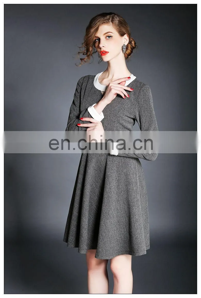 High quality long sleeve tweed spring dress above knee, wholesale dress fashion