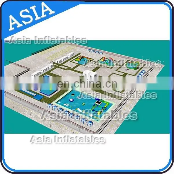 Inflatable Ground Moving Water Park Equipment With 3 Pools