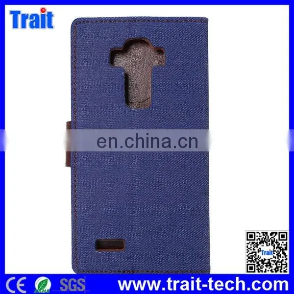 New Arrivals! Jeans Cloth Texture Flip Stand TPU PU Leather Case for LG G4 with Card Slots