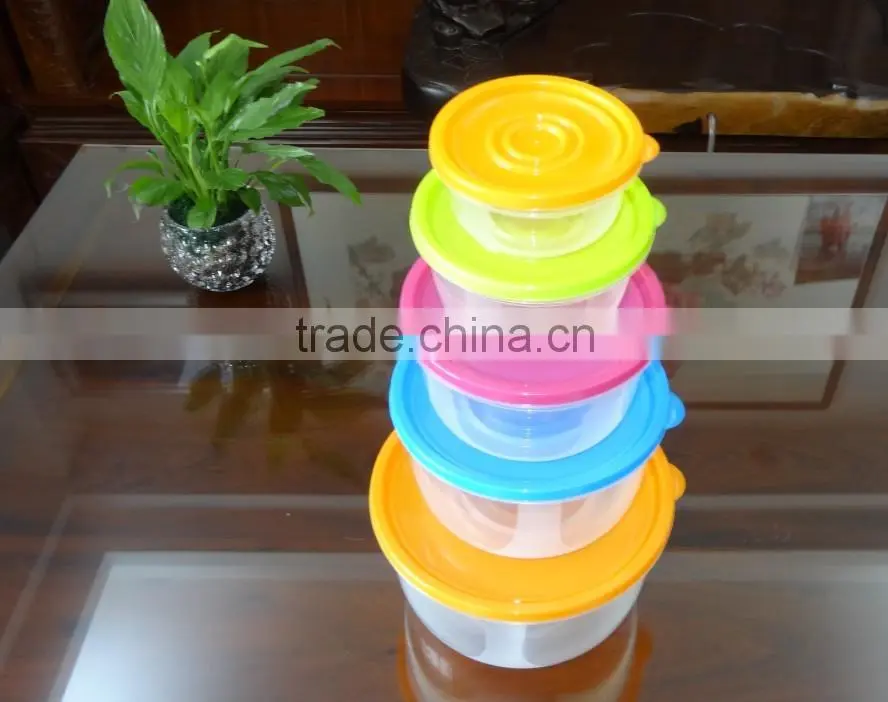 Popular 5 pcs set round plastic food storage container / plastic food storage box
