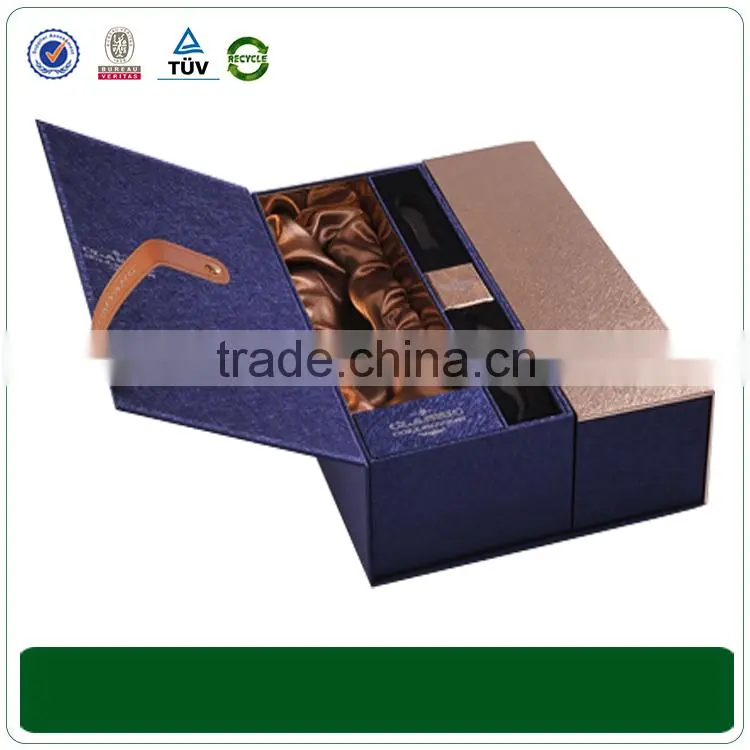 Trade Assurance Supplier Wholesale Fashion paper packaging Wine box/ flip top paper wine box with magnetic catch