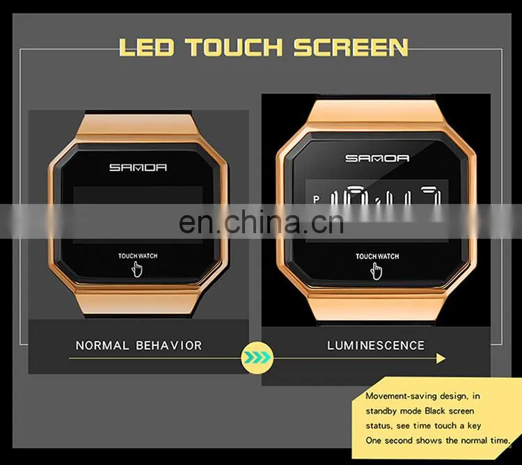 Sanda 8001 Luxury Touch Screen LED Wristwatch for Men Luminous Waterproof Steel Digital Watches