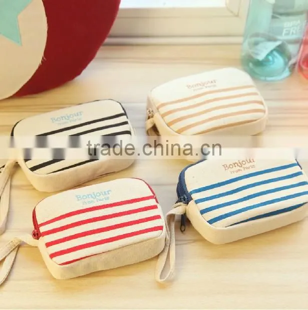 2014 fashion canvas small pouch and canvas coin purse with stripe ,canvas stripe wallet