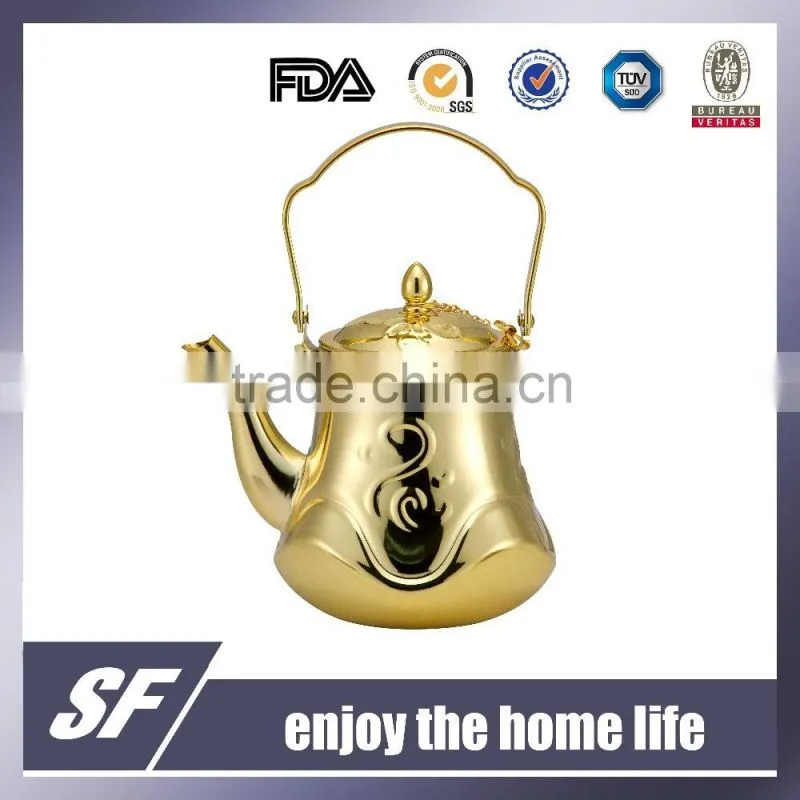 Side Handle Arabian Chromium Plating and Gold Plating Stainless Steel Tea Kettle/Tea Pot(SF-7786 SG)