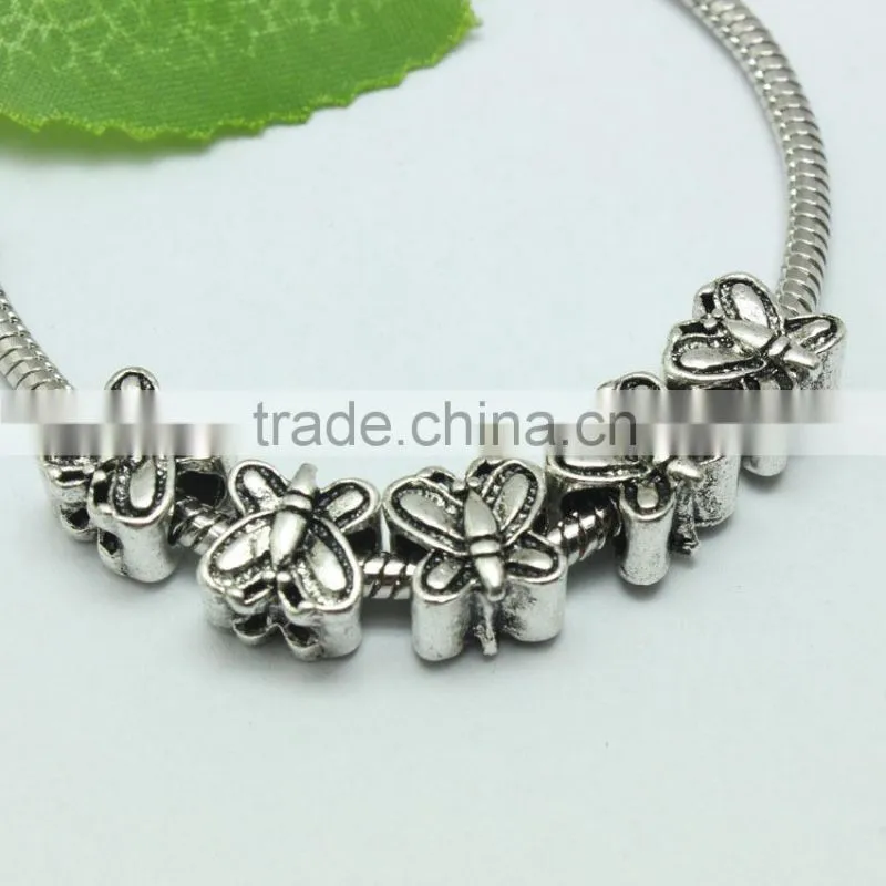 Wholesale Pdora Archaized Anti-silver Butterfly Shape Hole Beads, DIY Bracelets Hole Beads Accessories