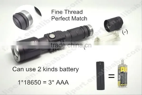 (160104) High power rechargeable aluminum alloy zoom focus usb led flashlight