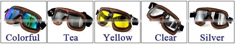 BJ-GT-009 Soft Padded Silver Lens Leather Goggles Motorcycle