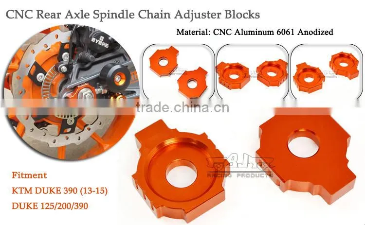 BJ-CA-KT001-OR Motorcycle CNC Rear Axle Spindle Chain Adjuster Blocks for KTM DUKE 125/200/390
