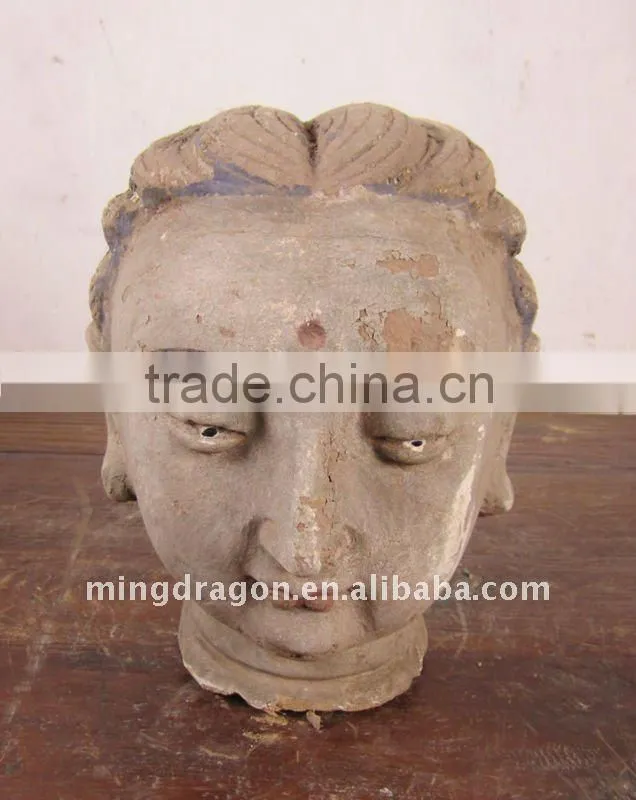 Antique Chinese Wooden Hand Carved Buddha Head Sculpture