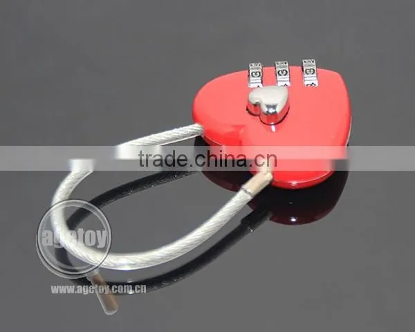 Resettable 3 Digit Combination Travel Luggage Suitcase Lock Padlock Red Heart Shaped Steel Wire Metal Combination Lock