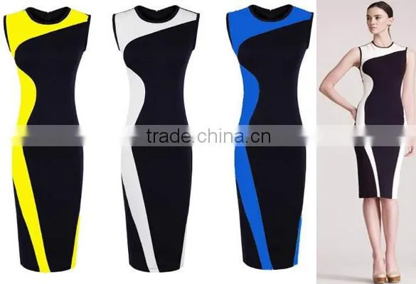 Women Geometry Design Sleeveless O-Neck Stretchy Evening Slim Dress