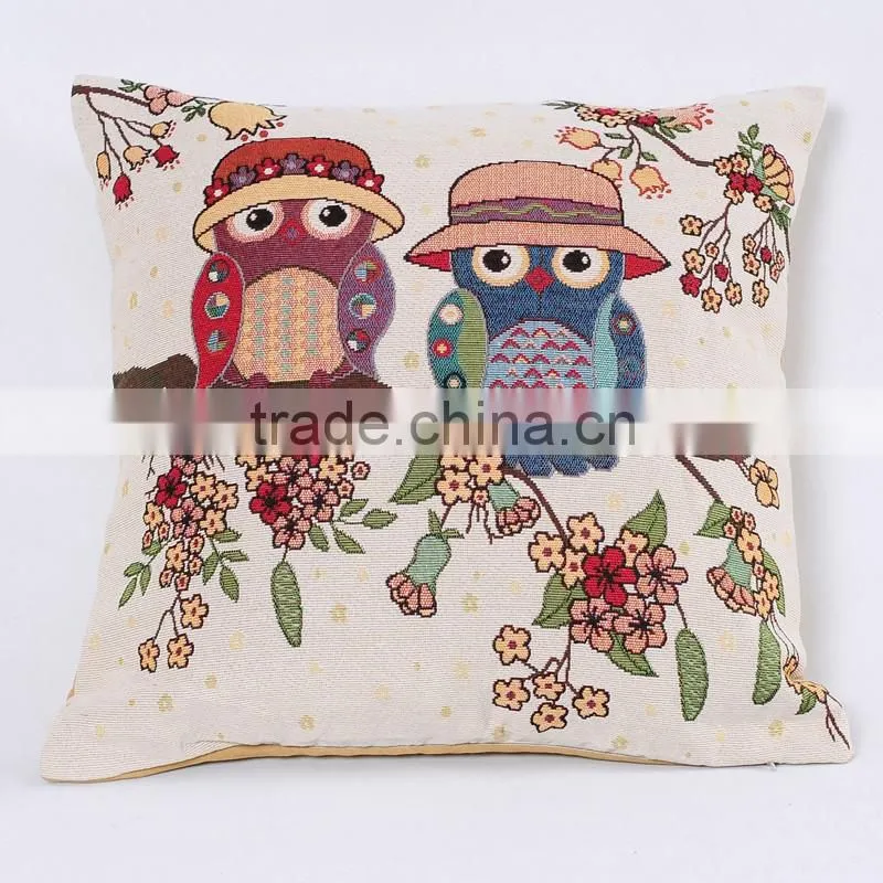 2016 Cute Owl Bird silkscreen polyester fabric square custom cushion pillow