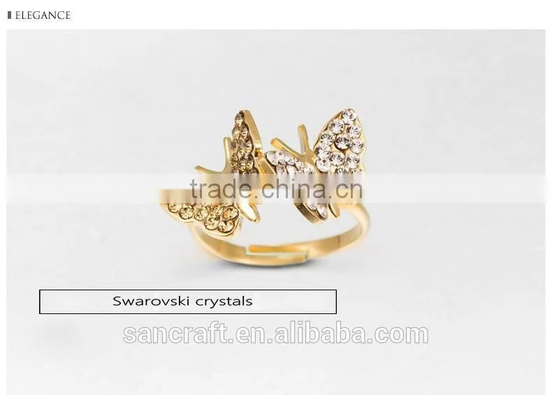 Adjustable two butterfly finger design for women saudi arabia gold wedding ring price