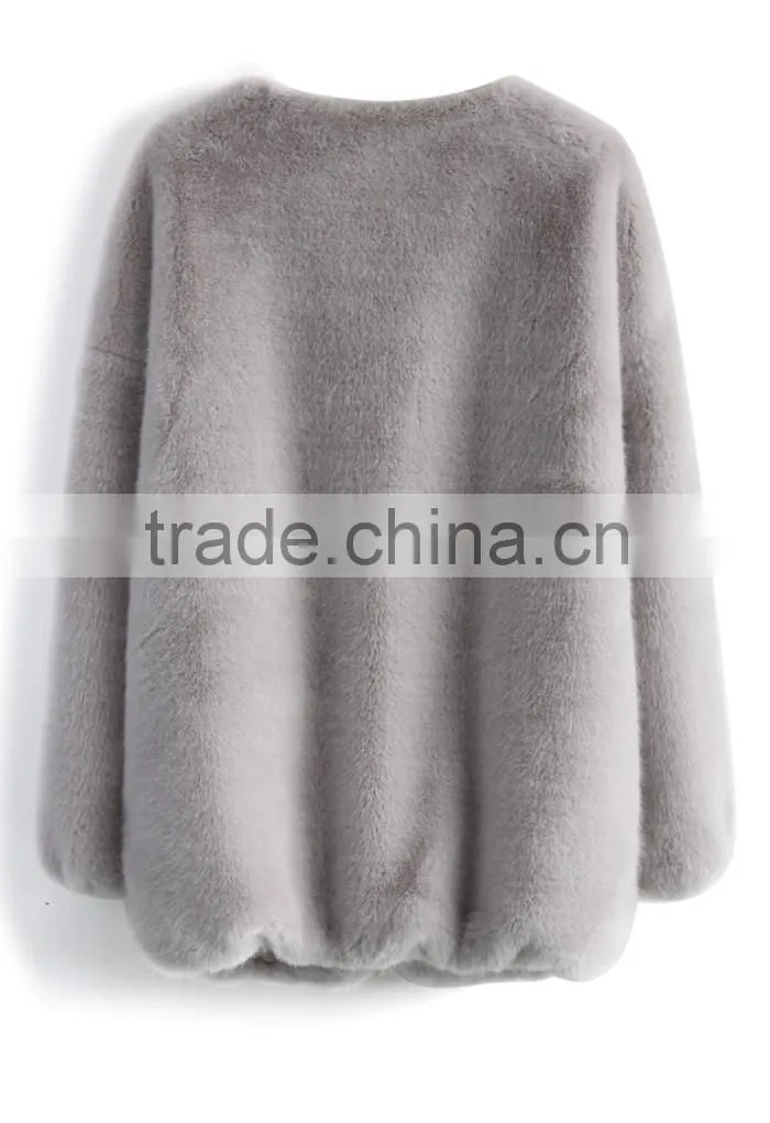 2016 Hot Selling Grey Color long rabbit fur coat made in China