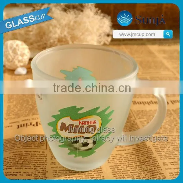 2014 Fashion football style handle glass mug cups logo transparent drinking glassware Nestle tea cup frosted glass mugs