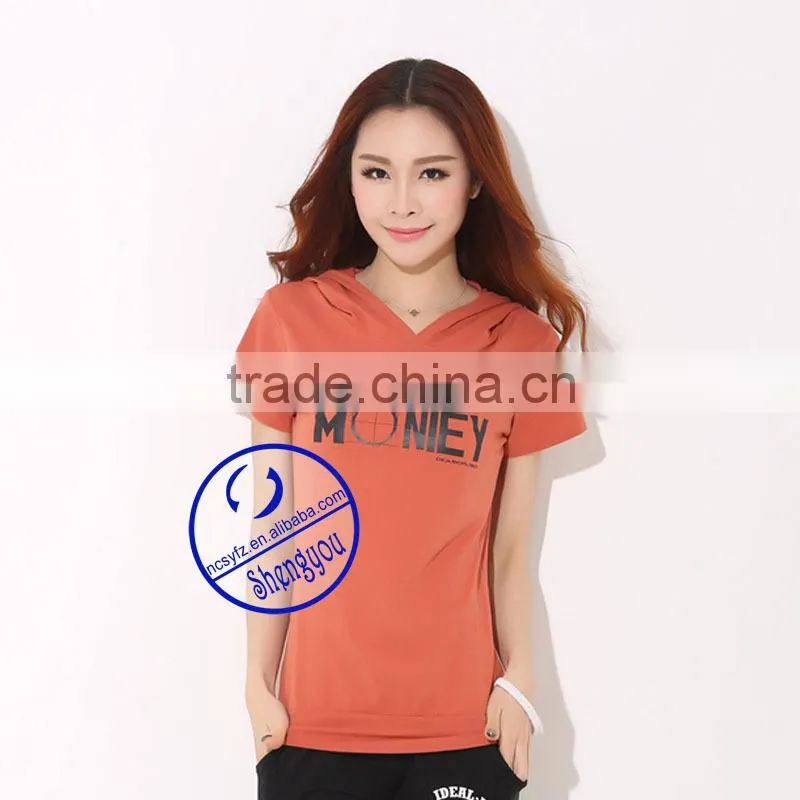 100 cotton custom printed women short sleeve sweatshirt hoodies with hood