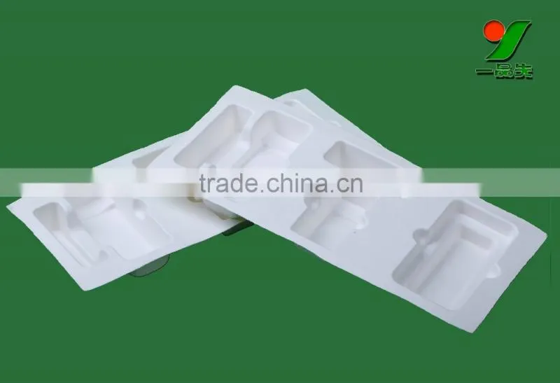 customized recyclable and compostable anti-static molded fiber packaging trays with bagasse pulp