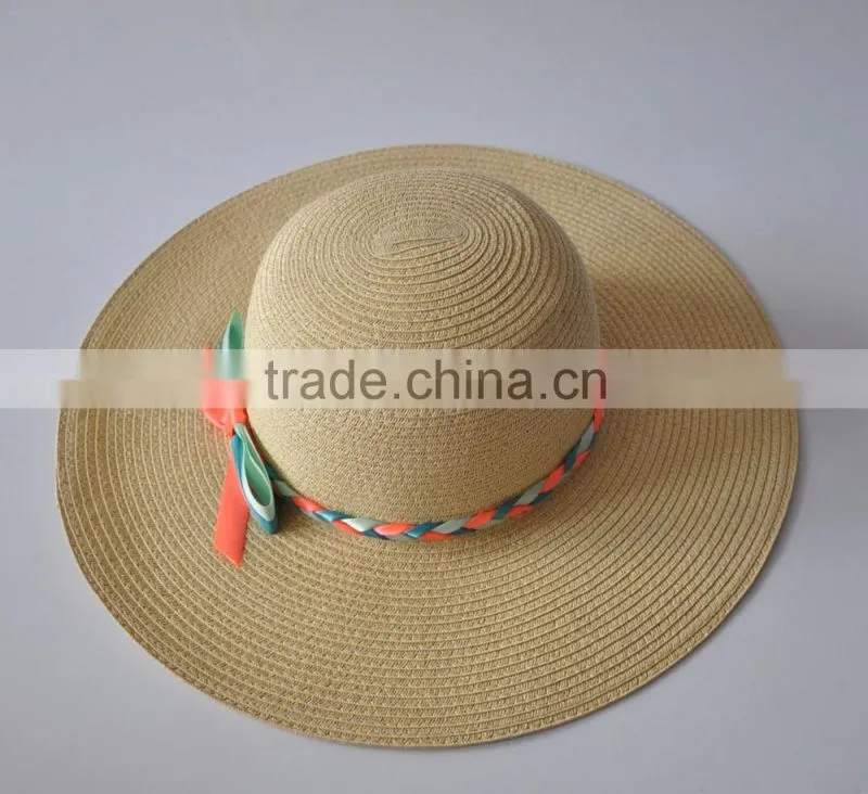Fashion design customized plain color straw fedora hat for lady